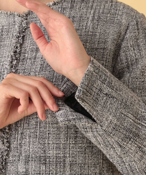 Elura（エルーラ）の「≪入卒/セレモニー/通勤≫ツイードクルージャケット/602138（ノーカラージャケット・レディース・ネイビー/ブラック・LARGE/MEDIUM）」の15枚目の写真