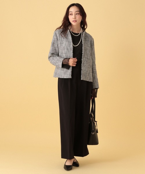 Elura（エルーラ）の「≪入卒/セレモニー/通勤≫ツイードクルージャケット/602138（ノーカラージャケット・レディース・ネイビー/ブラック・LARGE/MEDIUM）」の4枚目の写真