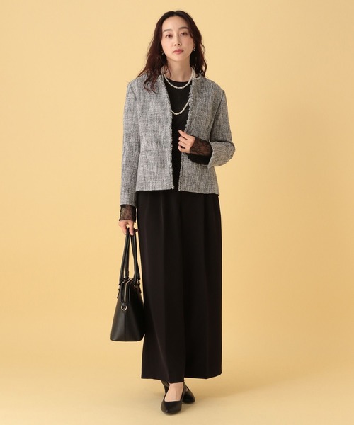 Elura（エルーラ）の「≪入卒/セレモニー/通勤≫ツイードクルージャケット/602138（ノーカラージャケット・レディース・ネイビー/ブラック・LARGE/MEDIUM）」の5枚目の写真