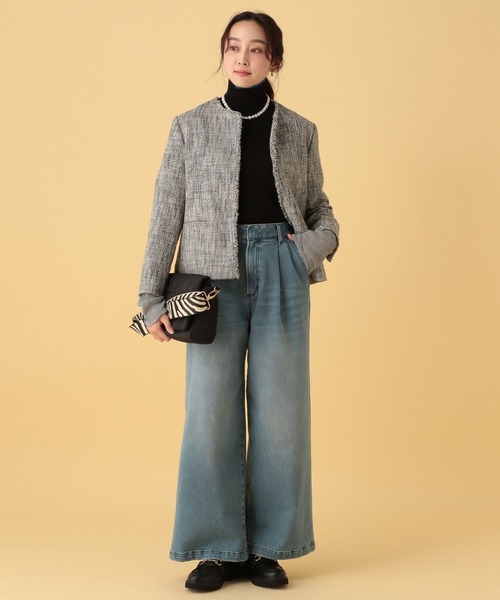 Elura（エルーラ）の「≪入卒/セレモニー/通勤≫ツイードクルージャケット/602138（ノーカラージャケット・レディース・ネイビー/ブラック・LARGE/MEDIUM）」の7枚目の写真