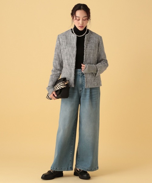 Elura（エルーラ）の「≪入卒/セレモニー/通勤≫ツイードクルージャケット/602138（ノーカラージャケット・レディース・ネイビー/ブラック・LARGE/MEDIUM）」の8枚目の写真