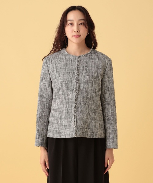 Elura（エルーラ）の「≪入卒/セレモニー/通勤≫ツイードクルージャケット/602138（ノーカラージャケット・レディース・ネイビー/ブラック・LARGE/MEDIUM）」の10枚目の写真