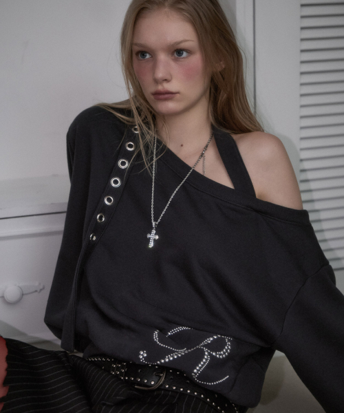 ROSEFRANTZ（ロゼフランツ）の「Eyelet Strap Open Sweatshirt [Charcoal]（スウェット・レディース・チャコールグレー・OS）」の10枚目の写真