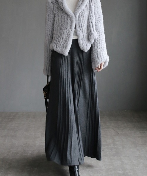 Doula Doula（ドゥーラドゥーラ）の「プリーツニットロングスカート（スカート・レディース・グレー/キャメル・FREE）」の3枚目の写真