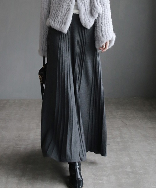 Doula Doula（ドゥーラドゥーラ）の「プリーツニットロングスカート（スカート・レディース・グレー/キャメル・FREE）」の10枚目の写真