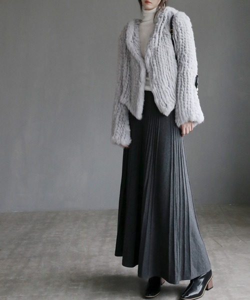 Doula Doula（ドゥーラドゥーラ）の「プリーツニットロングスカート（スカート・レディース・グレー/キャメル・FREE）」の13枚目の写真