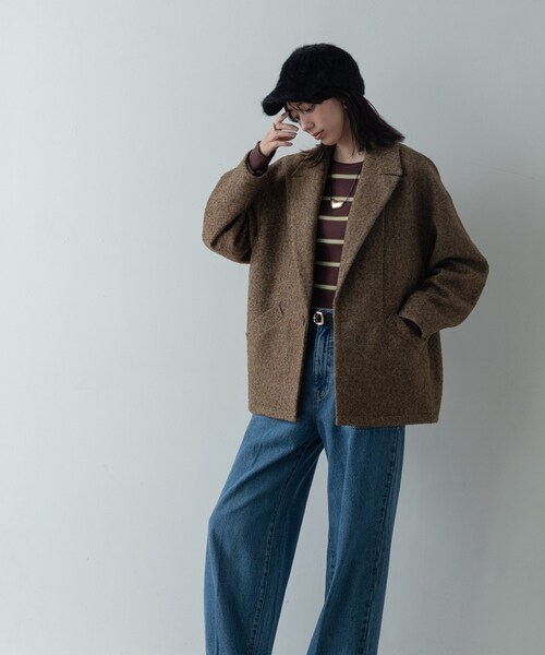 GALLEST（ギャレスト）の「ネップツイードコクーンジャケット（チェスターコート・レディース・ブラック系3/ブラウン系4・38/34）」の12枚目の写真