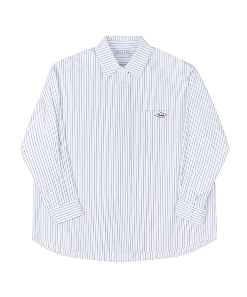 SELITIO(セレティオ)の「ポケットロゴストライプシャツホワイト(シャツ/ブラウス・レディース・ホワイト・SMALL/MEDIUM/LARGE)」の1枚目の写真