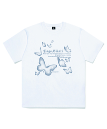 モザイクバタフライプリント半袖Tシャツホワイト