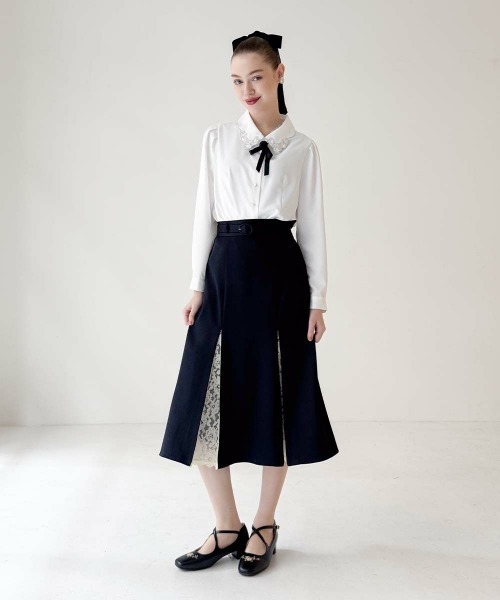 an another angelus（アンアナザーアンジェラス）の「レース切替ナロースカート/fint フィント（スカート・レディース・ネイビー/ラベンダー・FREE）」の11枚目の写真