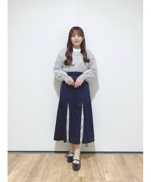 an another angelus（アンアナザーアンジェラス）の「レース切替ナロースカート/fint フィント（スカート・レディース・ネイビー/ラベンダー・FREE）」の6枚目の写真