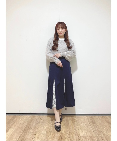 an another angelus（アンアナザーアンジェラス）の「レース切替ナロースカート/fint フィント（スカート・レディース・ネイビー/ラベンダー・FREE）」の7枚目の写真