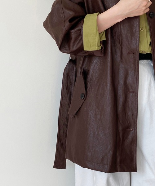 Miniministore(ミニミニストア)の「エコレザーロングジャケット韓国風アウター(テーラードジャケット・レディース・ブラック/ブラウン・FREE)」の17枚目の写真