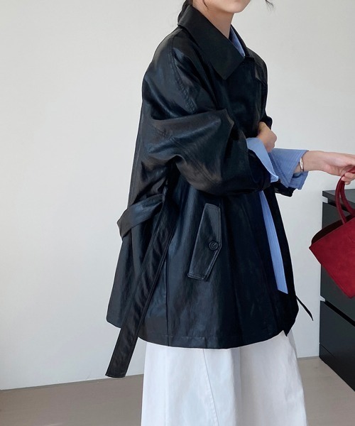 Miniministore(ミニミニストア)の「エコレザーロングジャケット韓国風アウター(テーラードジャケット・レディース・ブラック/ブラウン・FREE)」の19枚目の写真
