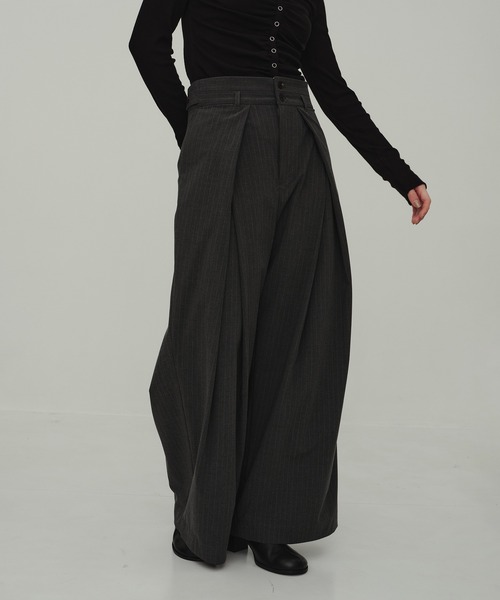 黒 ストライプ ワイドパンツ Striped Wide Pants/ストライプワイドパンツ（その他パンツ）｜CITY