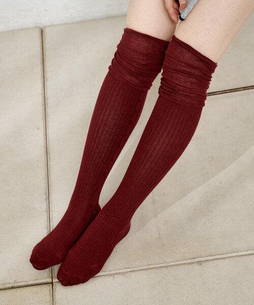 Kastane(カスタネ)の「リブ2WAYハイソックス(ソックス/靴下・レディース・バーガンディー/ダークブラウン・FREE)」の9枚目の写真