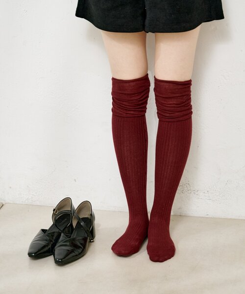 Kastane(カスタネ)の「リブ2WAYハイソックス(ソックス/靴下・レディース・バーガンディー/ダークブラウン・FREE)」の8枚目の写真