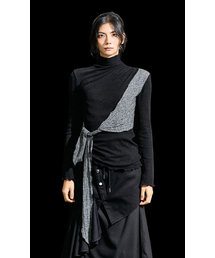 RECULER（ルキュレ）の「Cowl string coloration  draped T-shirt Black（ニット/セーター）」