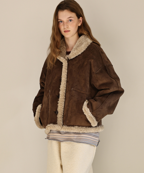 ANDNEEDS(アンドニーズ)の「Shawl collar reversible jacket (brown)(ムートンコート・レディース・その他・FREE)」の2枚目の写真