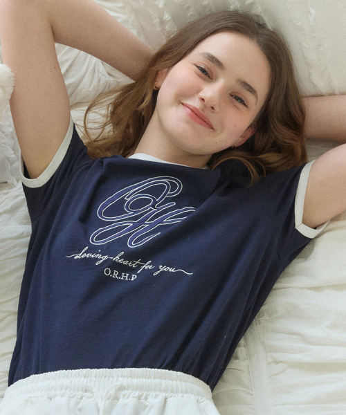OURHOPE(アワーホープ)の「ロゴ刺繍リンガーTシャツ - ネイビー(Tシャツ/カットソー・レディース・ネイビー・FREE)」の2枚目の写真