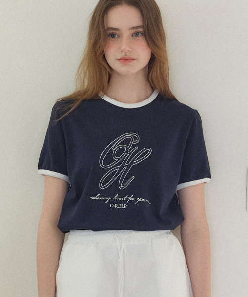OURHOPE(アワーホープ)の「ロゴ刺繍リンガーTシャツ - ネイビー(Tシャツ/カットソー・レディース・ネイビー・FREE)」の3枚目の写真