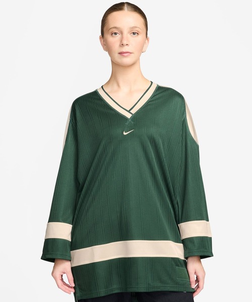 NIKE(ナイキ)の「NIKE AS W NSW JERSEY TUNIC MOD / ナイキ ウィメンズ NSW ジャージー チュニック モッド 【SP】(ジャージ・レディース・ブラック/グリーン・S/L/M)」の2枚目の写真