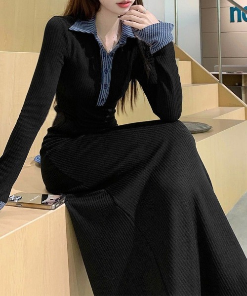 Miniministore(ミニミニストア)の「ポロ衿ロングワンピースハーフボタンワンピ(ワンピース・レディース・ブラック・L/M)」の4枚目の写真