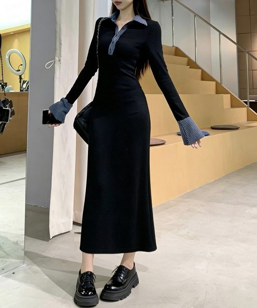 Miniministore(ミニミニストア)の「ポロ衿ロングワンピースハーフボタンワンピ(ワンピース・レディース・ブラック・L/M)」の6枚目の写真
