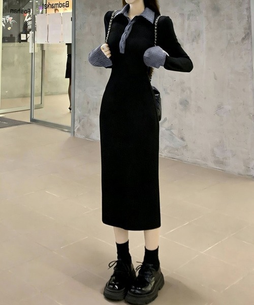 Miniministore(ミニミニストア)の「ポロ衿ロングワンピースハーフボタンワンピ(ワンピース・レディース・ブラック・L/M)」の9枚目の写真