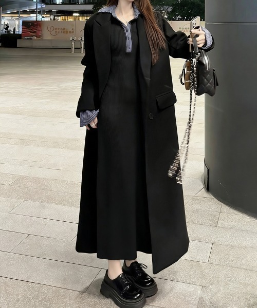 Miniministore(ミニミニストア)の「ポロ衿ロングワンピースハーフボタンワンピ(ワンピース・レディース・ブラック・L/M)」の10枚目の写真
