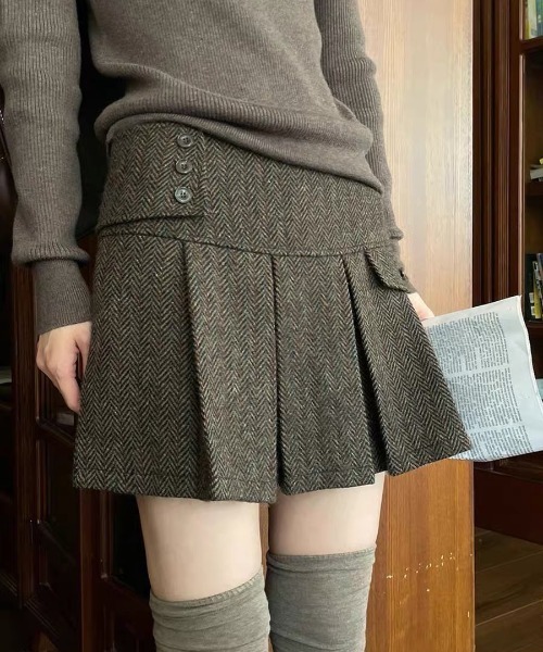 gossip！ロサンゼルス（ゴシップロサンゼルス）の「JK ウールライク リンボーン厚手タックミニプリーツスカート （インパン付）［秋冬の韓国ファッション ガーリー定番］（スカート・レディース・グレー・L/M/S）」の16枚目の写真