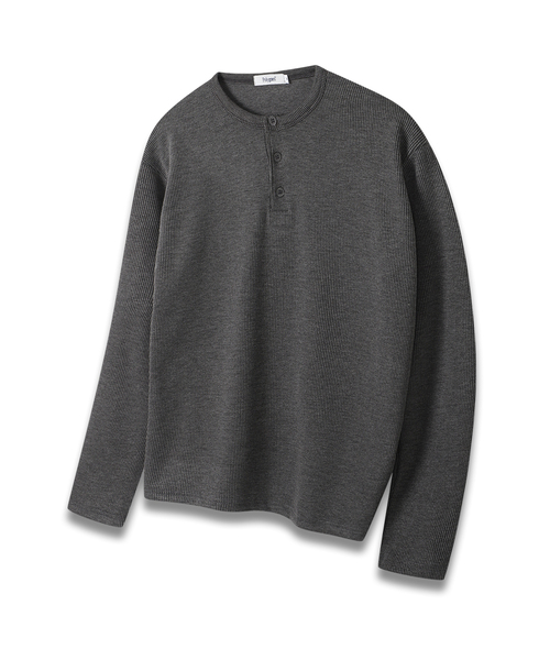 POLYGRAM(ポリグラム)の「リブセミクロップヘンリーネックロングスリーブ - 5COLOR(Tシャツ/カットソー・レディース・ブラック/ブラウン/アイボリー/サンドベージュ/チャコール・MEDIUM/LARGE/X-LARGE)」の3枚目の写真
