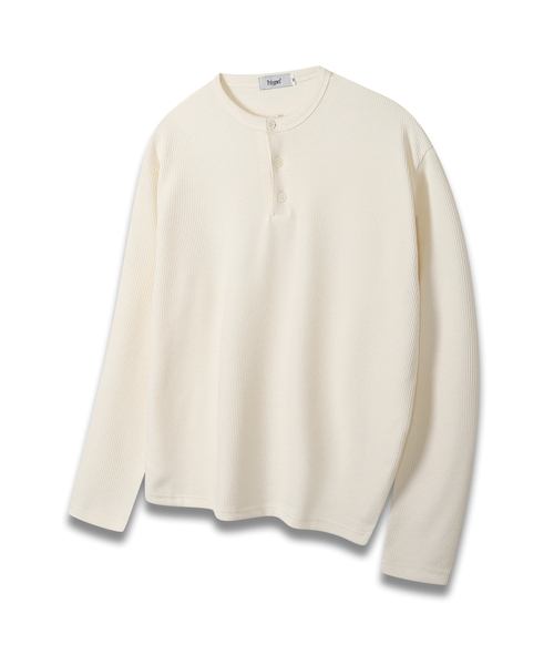 POLYGRAM(ポリグラム)の「リブセミクロップヘンリーネックロングスリーブ - 5COLOR(Tシャツ/カットソー・レディース・ブラック/ブラウン/アイボリー/サンドベージュ/チャコール・MEDIUM/LARGE/X-LARGE)」の2枚目の写真
