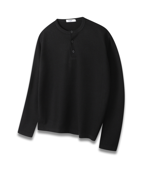POLYGRAM(ポリグラム)の「リブセミクロップヘンリーネックロングスリーブ - 5COLOR(Tシャツ/カットソー・レディース・ブラック/ブラウン/アイボリー/サンドベージュ/チャコール・MEDIUM/LARGE/X-LARGE)」の1枚目の写真