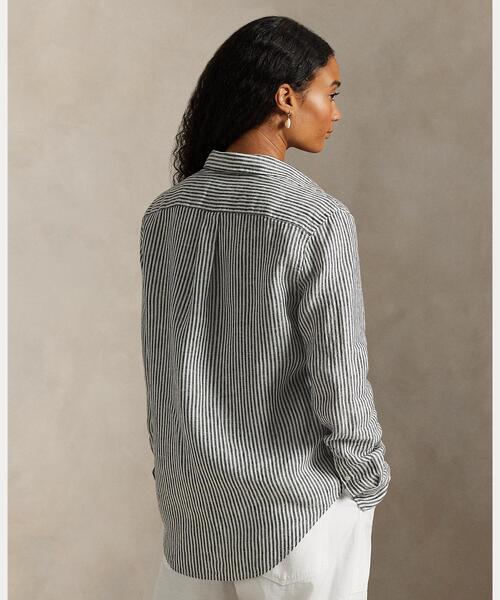 POLO RALPH LAUREN(ポロ ラルフ ローレン)の「クラシック フィット ストライプド リネン シャツ(シャツ/ブラウス・レディース・ブラック系1・XXS/XS/S/M/L)」の4枚目の写真
