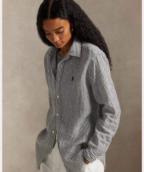 POLO RALPH LAUREN(ポロ ラルフ ローレン)の「クラシック フィット ストライプド リネン シャツ(シャツ/ブラウス・レディース・ブラック系1・XXS/XS/S/M/L)」の5枚目の写真