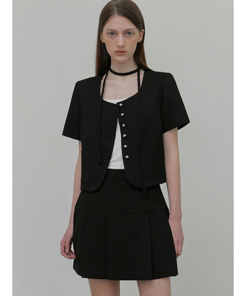 ETMON(エトモン)の「Button Strap Tweed Jacket Black(テーラードジャケット・レディース・その他・S/M)」の1枚目の写真