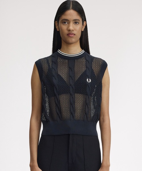 FRED PERRY（フレッドペリー）の「Mesh Cable Knit Tank／メッシュケーブルニットタンクトップ（ニット/セーター・レディース・ネイビー・10）」の13枚目の写真