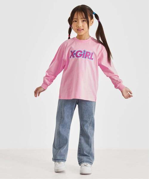 X-girl Stages(エックスガールステージス)の「X-girlロゴ長袖Tシャツ(Tシャツ/カットソー・キッズ・ブルー/ピンク/ブラック・110cm/100cm/90cm/80cm/140cm/130cm/120cm)」の4枚目の写真