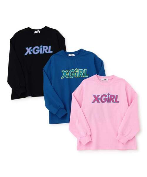 X-girl Stages(エックスガールステージス)の「X-girlロゴ長袖Tシャツ(Tシャツ/カットソー・キッズ・ブルー/ピンク/ブラック・110cm/100cm/90cm/80cm/140cm/130cm/120cm)」の5枚目の写真