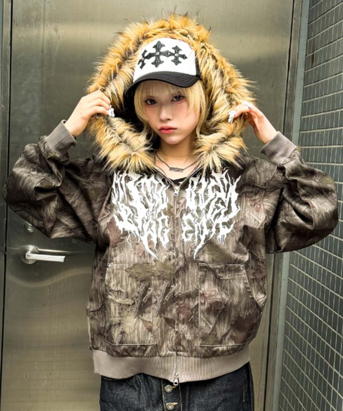 A'GEM/9 × .kom 『A'GEM/エージェム』 迷彩ファー付ジップパーカー A