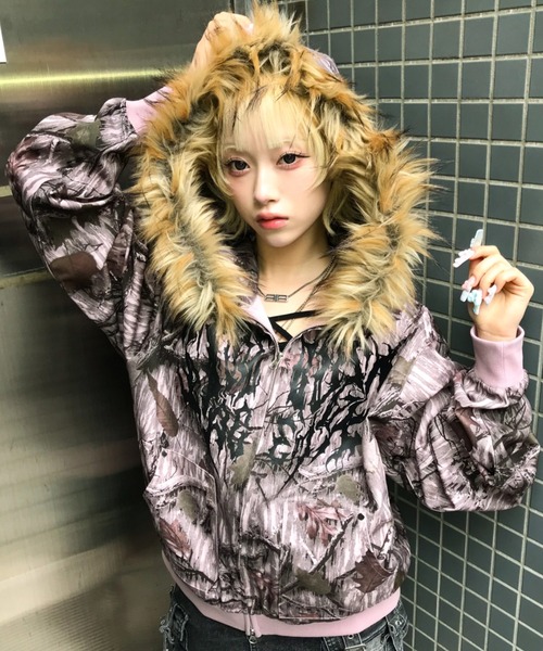 A'gem/9 ファージャケット A'GEM/9 × .kom 『A'GEM/エージェム』 迷彩ファー付ジップパーカー A