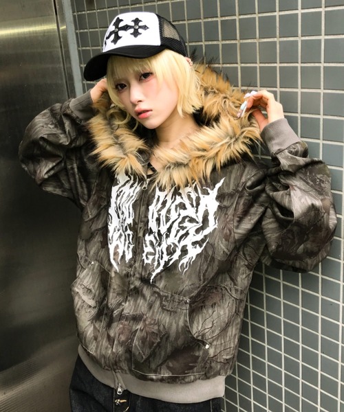 A'GEM/9 × .kom 『A'GEM/エージェム』 迷彩ファー付ジップパーカー A