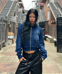 ALYSS（アリス）の「プレーンピグメントスウェットクロップフードジップアップ[ディープブルー]（パーカー）」