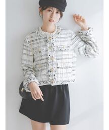 SNIDEL | デタッチャブルフリルカラーツイードジャケット(ノーカラージャケット)