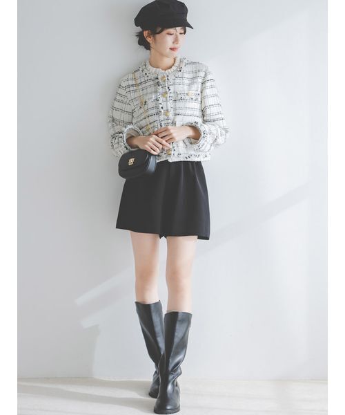 SNIDEL（スナイデル）の「デタッチャブルフリルカラーツイードジャケット（ノーカラージャケット・レディース・ホワイト・1/0）」の3枚目の写真