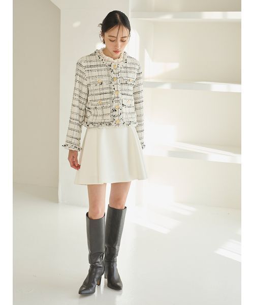 SNIDEL（スナイデル）の「デタッチャブルフリルカラーツイードジャケット（ノーカラージャケット・レディース・ホワイト・1/0）」の14枚目の写真
