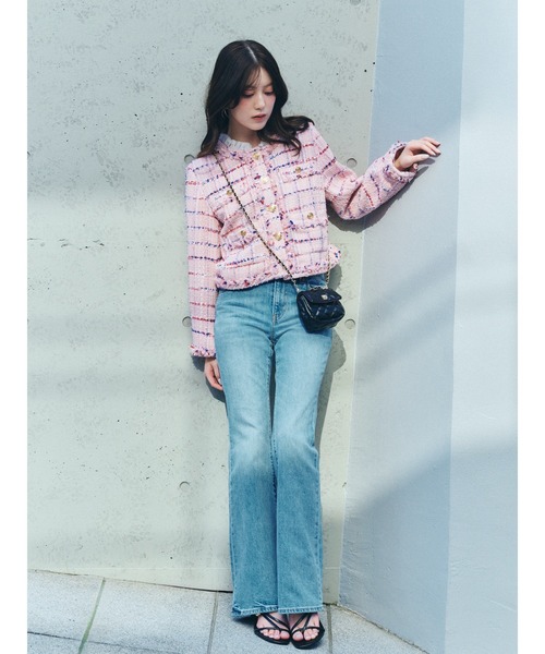 SNIDEL（スナイデル）の「デタッチャブルフリルカラーツイードジャケット（ノーカラージャケット・レディース・ホワイト・1/0）」の2枚目の写真