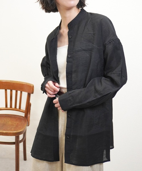 gossara（ゴサラ）の「胸切替バンドカラーSH（シャツ/ブラウス・レディース・ブラック/ベージュ/ピンク・FREE）」の2枚目の写真