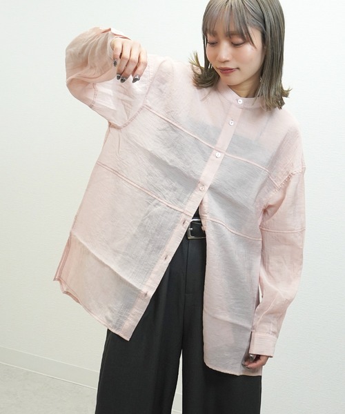 gossara（ゴサラ）の「胸切替バンドカラーSH（シャツ/ブラウス・レディース・ブラック/ベージュ/ピンク・FREE）」の7枚目の写真